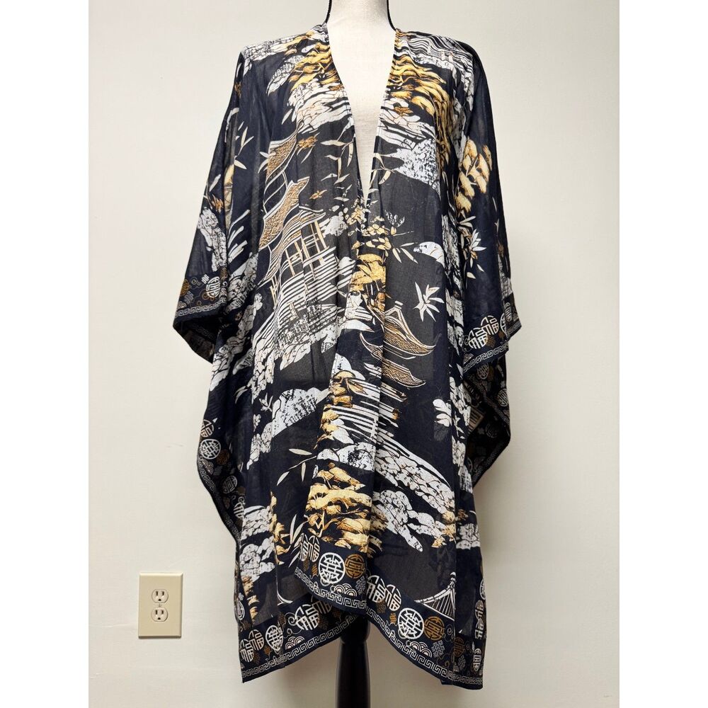 SOFT SURROUNDINGS Demetra Topper, Kyoto Vista Black Asian Print, W-One Size